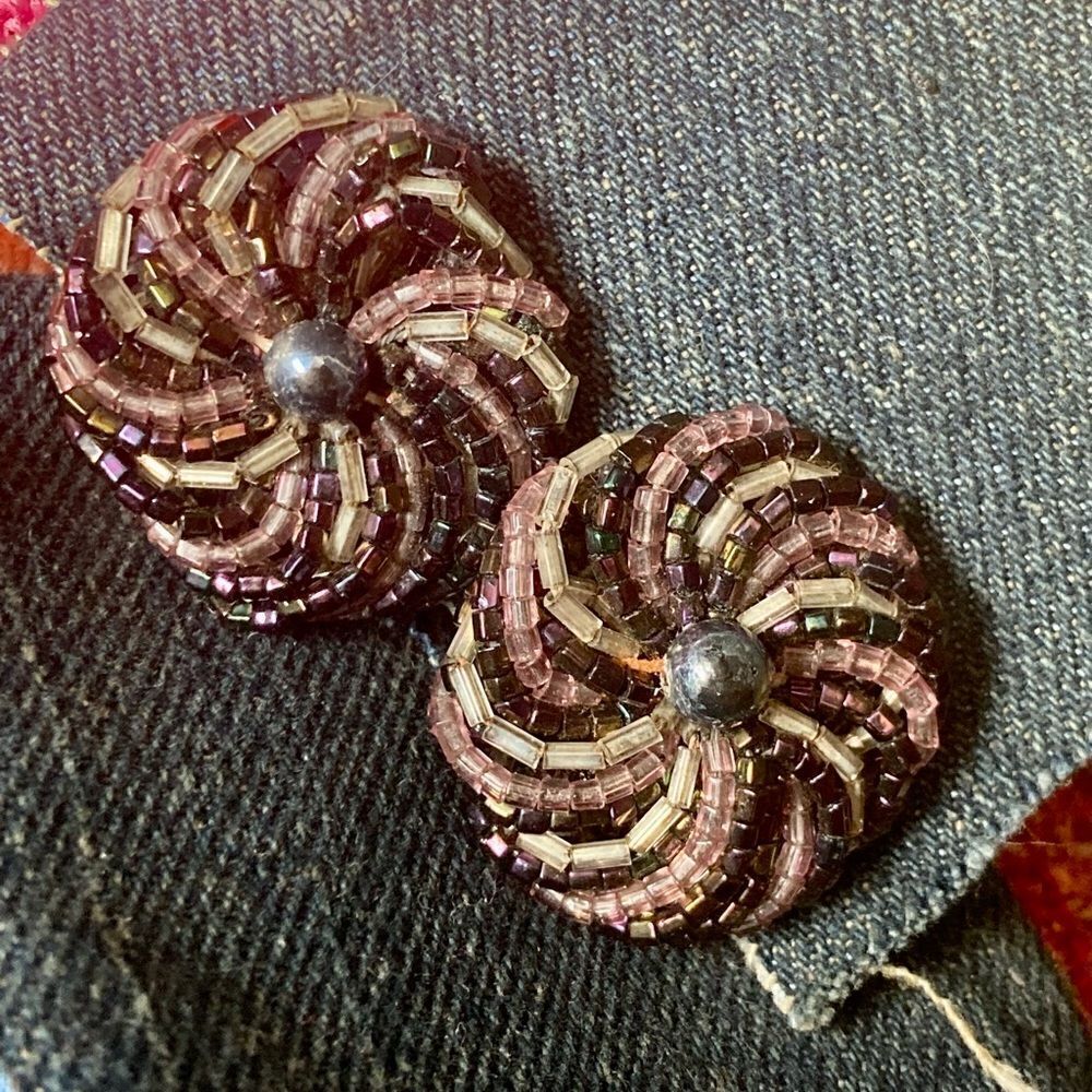 Vintage Glass Beaded Clip On Earrings